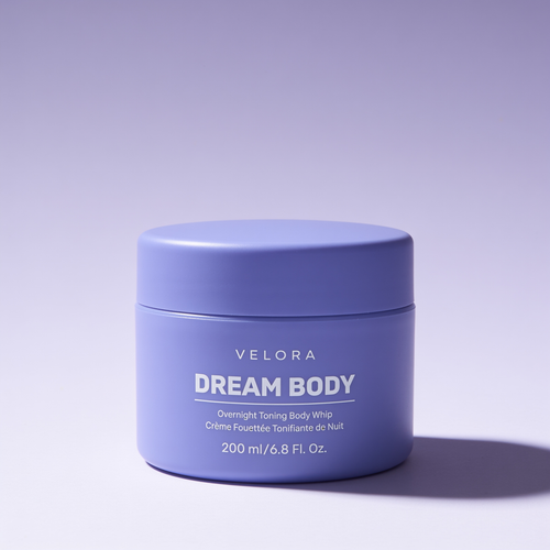 VELORA Dream Body overnight smoothing body crème in a purple 200 mL jar